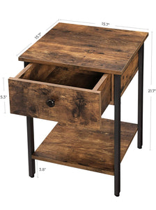 21.7” Night Stand with Drawer and Shelf, Rustic Brow