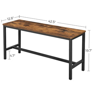 Set of 2, 42.5” Dining Benches with Metal Frame, Rustic Brown