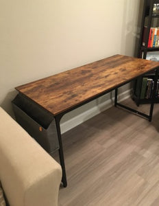 63" Modern Home Office Desk with Black Metal Frame, Rustic Brown