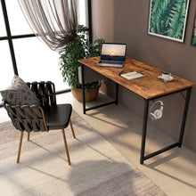 63" Modern Home Office Desk with Black Metal Frame, Rustic Brown