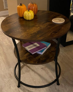 21.7” 2 Shelves Round End Table, Rustic Brown