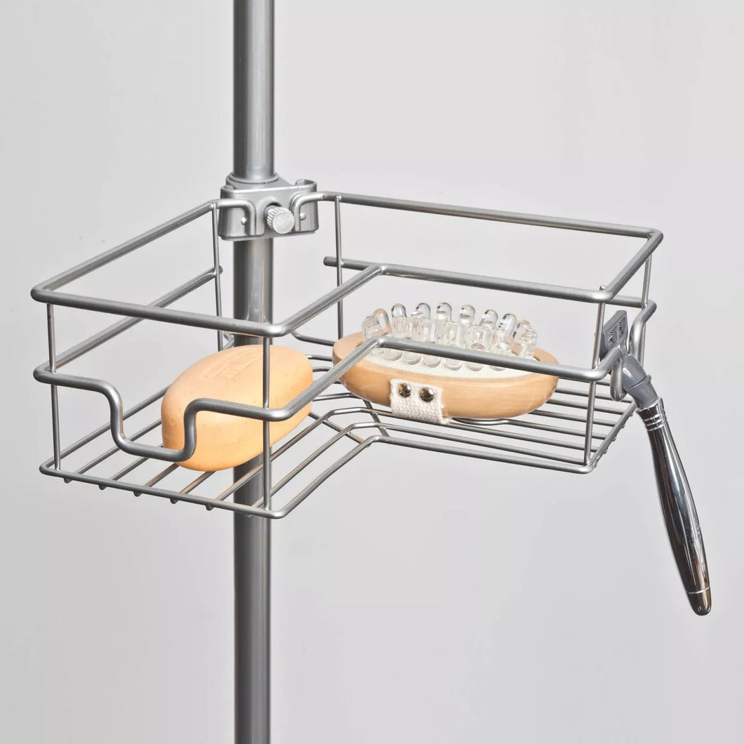 Corner Shower Caddy, Tension Pole, Chrome Wire, 11.5 x 97 x 8-In.