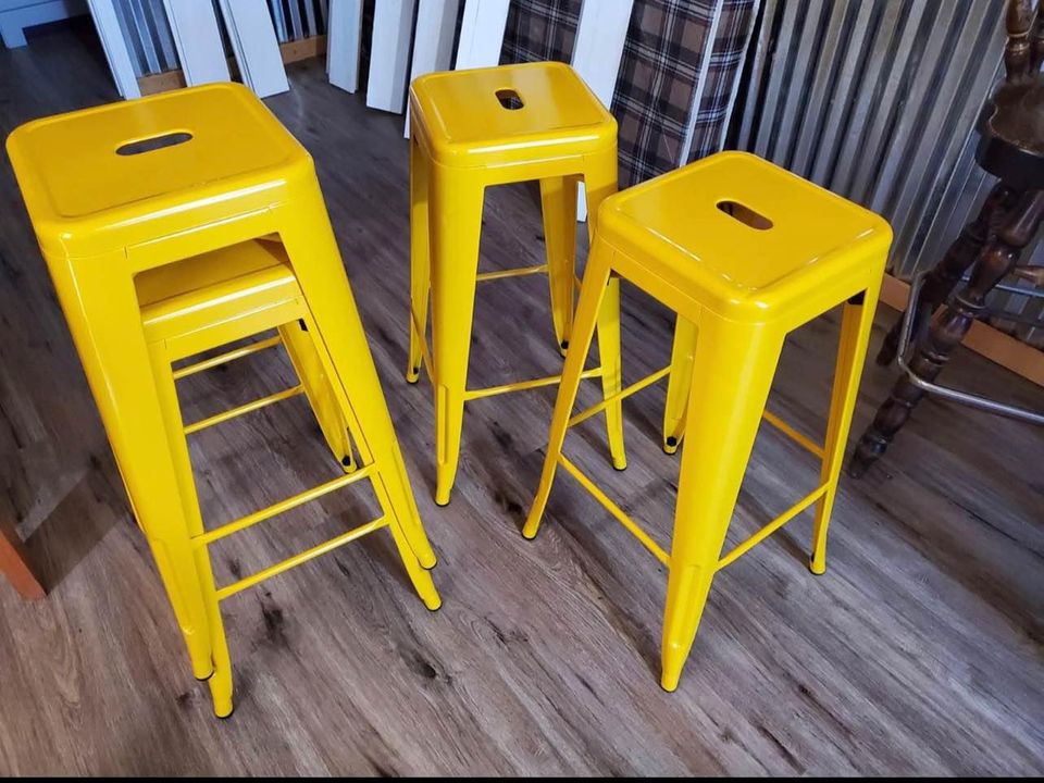 Set of 4, 30 Inches Metal Bar Stools, Stackable, Yellow
