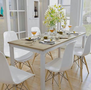 Set of 7, 55.1” Multifuntional Kitchen Table and 6 Modern Mid Century Dining Chairs, White