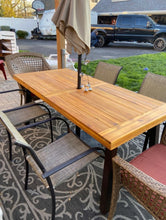 70" Outdoor Acacia Wood Dining Table with Umbrella Hole, Rustic Brown