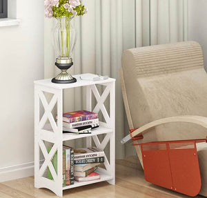 Side Table 2 Tier, Simple Bedside Nightstand, White