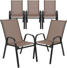 5 Pack Brown Outdoor Stack Chair with Flex Comfort Material and Metal Frame