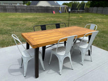 70" Outdoor Acacia Wood Dining Table with Umbrella Hole, Rustic Brown