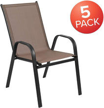 5 Pack Brown Outdoor Stack Chair with Flex Comfort Material and Metal Frame