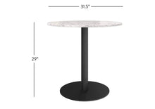 Mid-Century Modern Pedestal Kitchen Table with Faux Marble Top and Brushed Metal Base, Black Base