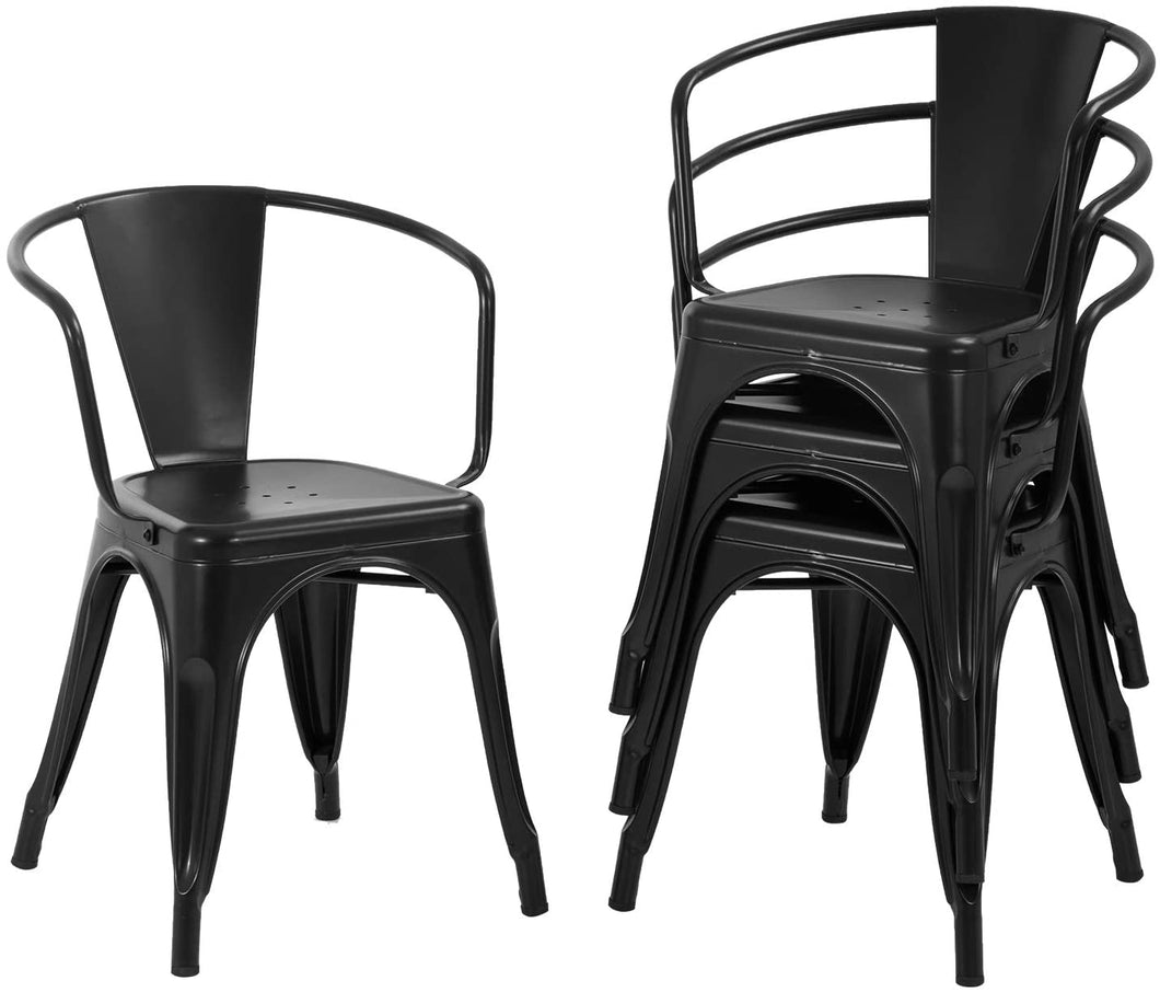 Set of 4, Indoor Outdoor Metal Dining Chairs, Black