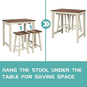 3 Piece Pub Dining Set, Counter Height Pub Table with 2 Saddle Bar Stools, Brown & Milky White