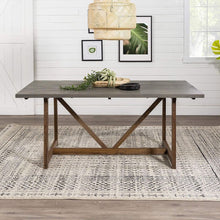 72" Modern Farmhouse Wood Small Dining Table, Grey and Brown
