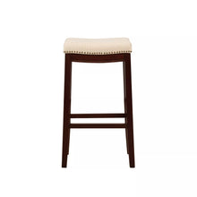 Nail Head Backless Bar Stool Upholstered Seat - Beige/Walnut - Linon