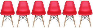 Set of 6, Mid Century Modern Dining Chair with Natural Wood Legs, Red
