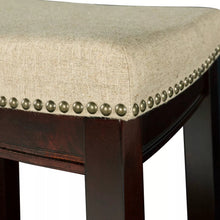 Nail Head Backless Bar Stool Upholstered Seat - Beige/Walnut - Linon