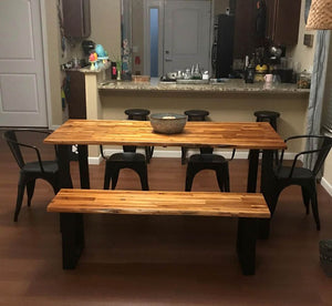 Set of 2, Acacia Dining Table and Bench