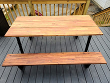 70" Picnic Table with attached Benches & Umbrella Hole, (Natural & Black)