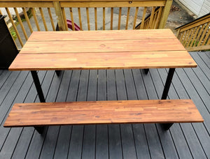 70" Picnic Table with attached Benches & Umbrella Hole, (Natural & Black)
