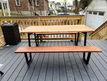 70" Picnic Table with attached Benches & Umbrella Hole, (Natural & Black)