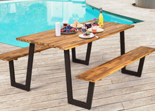70" Picnic Table with attached Benches & Umbrella Hole, (Natural & Black)