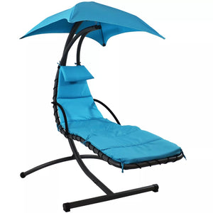 Teal Hanging Chaise Lounge Chair with Canopy Umbrella - Sunnydaze Decor