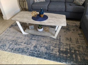 Faux Birch Finish Coffee Table, Gray / White Frame