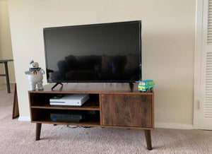 Set of 3, Mid Century Modern TV Stand for TVs up to 43 Inches, and Two End Tables, Rustic Brown