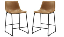 Industrial Faux Leather Armless Counter Chairs, Set of 2, Whiskey Brown