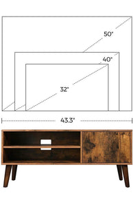 Set of 3, Mid Century Modern TV Stand for TVs up to 43 Inches, and Two End Tables, Rustic Brown