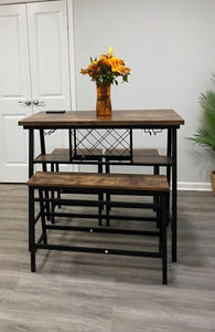 4-Piece Counter Height Dining Room Table Set, Bar Table with One Bench and 2 Stools