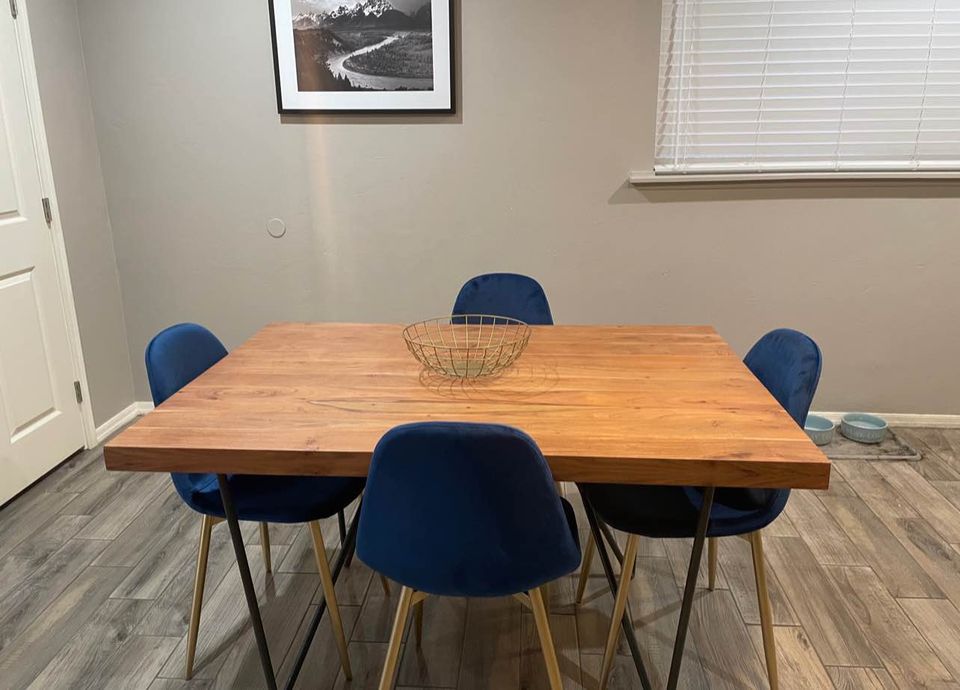Set of 4, Mid Century Modern Retro Dining Chair, Linen Upholstered, Blue