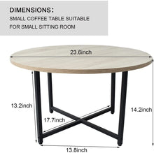 23.6" Round Coffee Tables, Wood Desktop and Metal Legs, White Oak