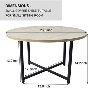 23.6" Round Coffee Tables, Wood Desktop and Metal Legs, White Oak