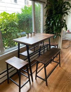 4-Piece Counter Height Dining Room Table Set, Bar Table with One Bench and 2 Stools