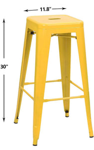 Set of 4, 30 Inches Metal Bar Stools, Stackable, Yellow