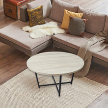 23.6" Round Coffee Tables, Wood Desktop and Metal Legs, White Oak