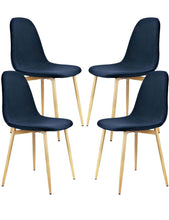 Set of 4, Mid Century Modern Retro Dining Chair, Linen Upholstered, Blue
