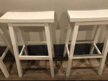 Set of 2, 24" Solid Wood Saddle-Seat Kitchen Counter Stools, White