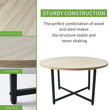 23.6" Round Coffee Tables, Wood Desktop and Metal Legs, White Oak