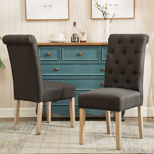 Set of 2, Solid Wood Tufted Parsons Dining Chair, Charcoal