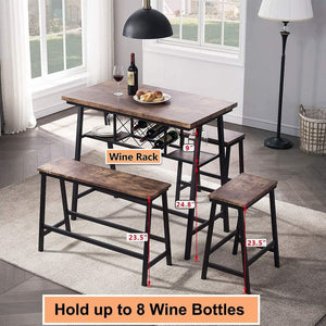 4-Piece Counter Height Dining Room Table Set, Bar Table with One Bench and 2 Stools