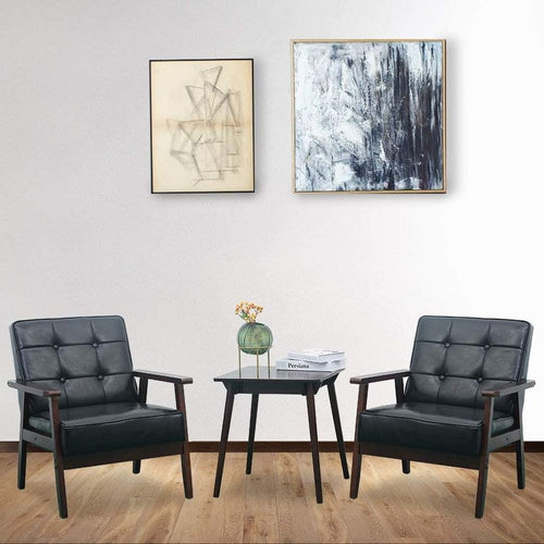 1 Mid Century Accent Chair Leather - Anbuy Modern Armchair Upholstered Cushioned with Wooden Armr