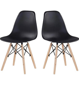 Set of 2, Mid Century Modern Plastic Dining Chairs, Black