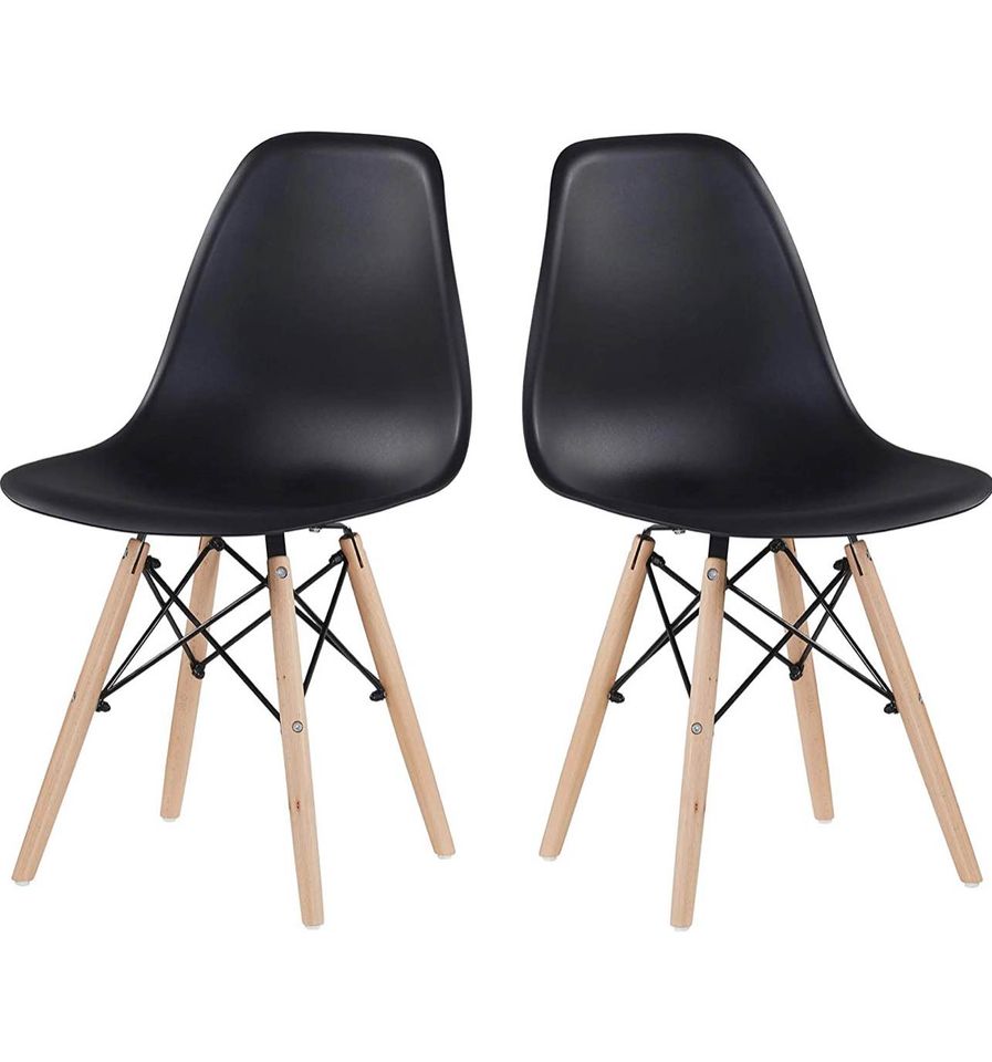 Set of 2, Mid Century Modern Plastic Dining Chairs, Black