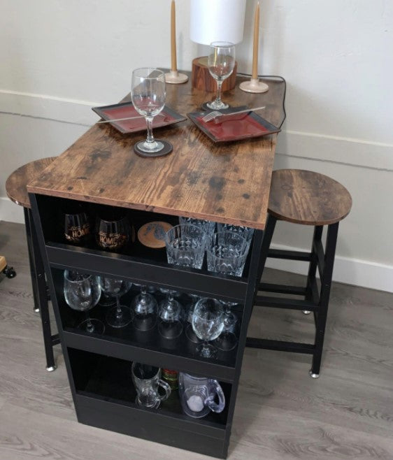 3 Piece Pub Dining Set, Wooden Counter Height Table Set with 2 Bar Stools, Brown