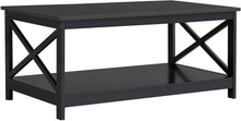 2-Tier Black Coffee Table with Storage Shelf for Living Room, X Design Accent Co