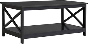 2-Tier Black Coffee Table with Storage Shelf for Living Room, X Design Accent Co