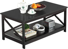 2-Tier Black Coffee Table with Storage Shelf for Living Room, X Design Accent Co