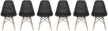 Set of 6, Mid Century Modern Dining Chair with Natural Wood, Black